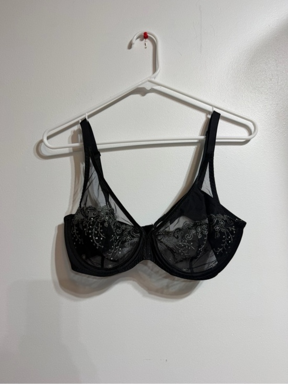Simone Pérèle Black & Silver Embroidered Delice Sheer Plunge Bra Size 34D